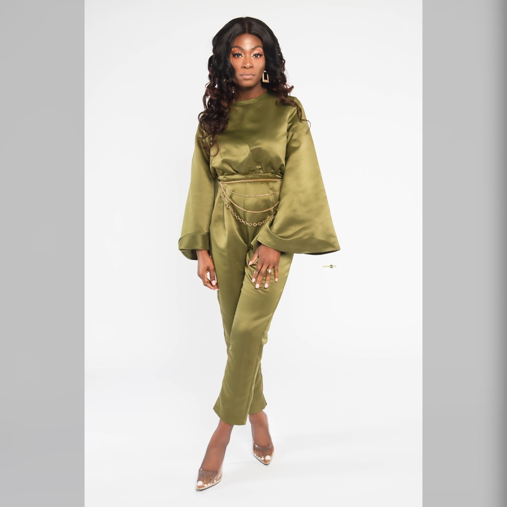 Satin Flared Sleeve Jumpsuit